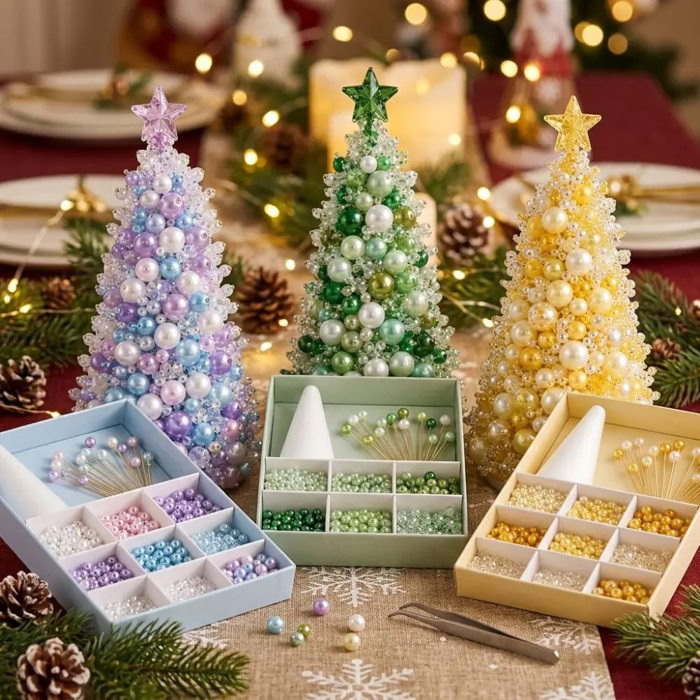Colorido y Encantador Kit de Árbol de Navidad de Cuentas para Armar, Educativo, Brillante, de Mesa, Hecho a Mano con Perlas Falsas AANHORA-SHOPPING