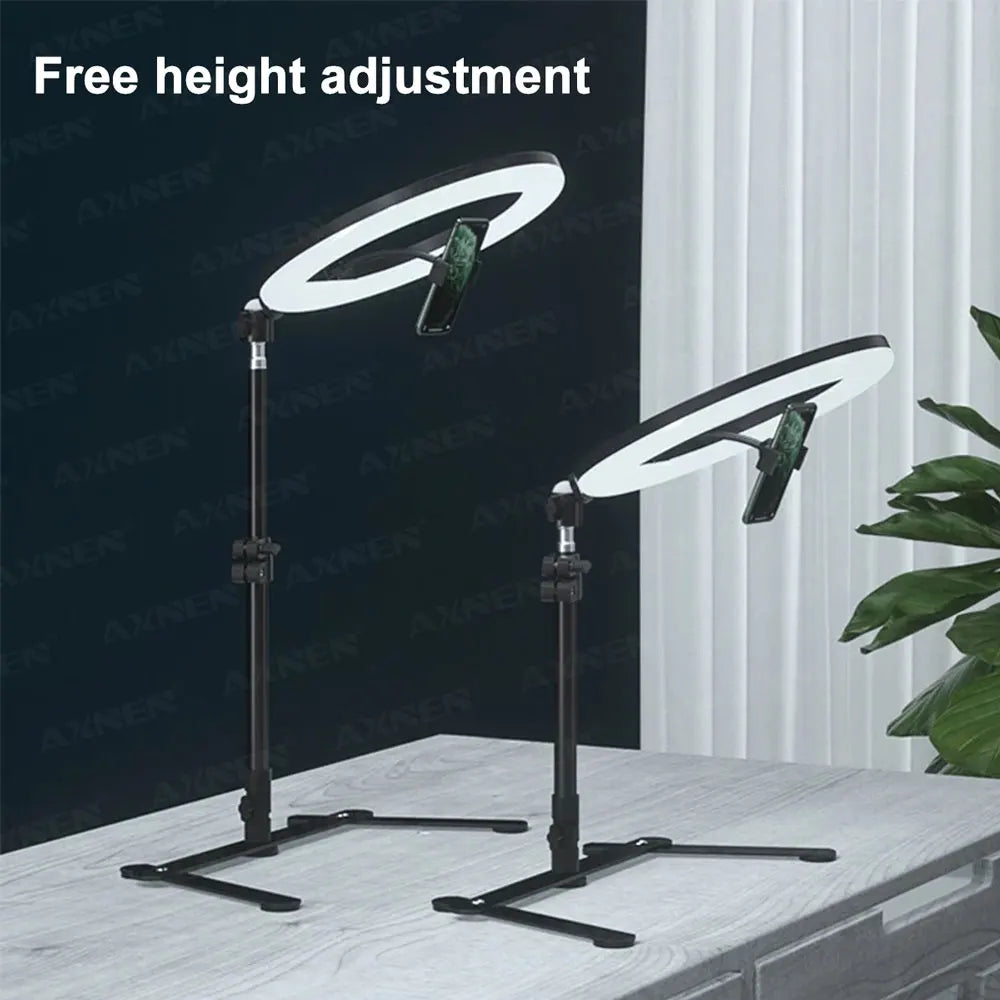 Desktop Foldable Overhead Tripod with Ring Light for Smartphone with Phone Holder Photography Table Stand Live Photo Video Shot AANHORA-SHOPPING