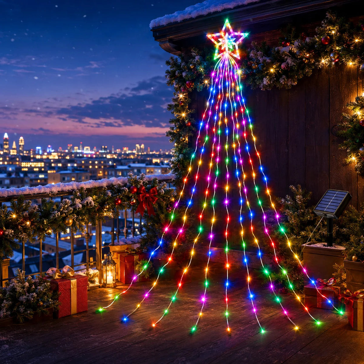 Luces Solares para Árbol de Navidad, Guirnalda de Luces en Cascada con Forma de Estrella, 200/290 LED, 8 Modos, Decoración Navideña para Jardín, Patio, Exteriores AANHORA-SHOPPING