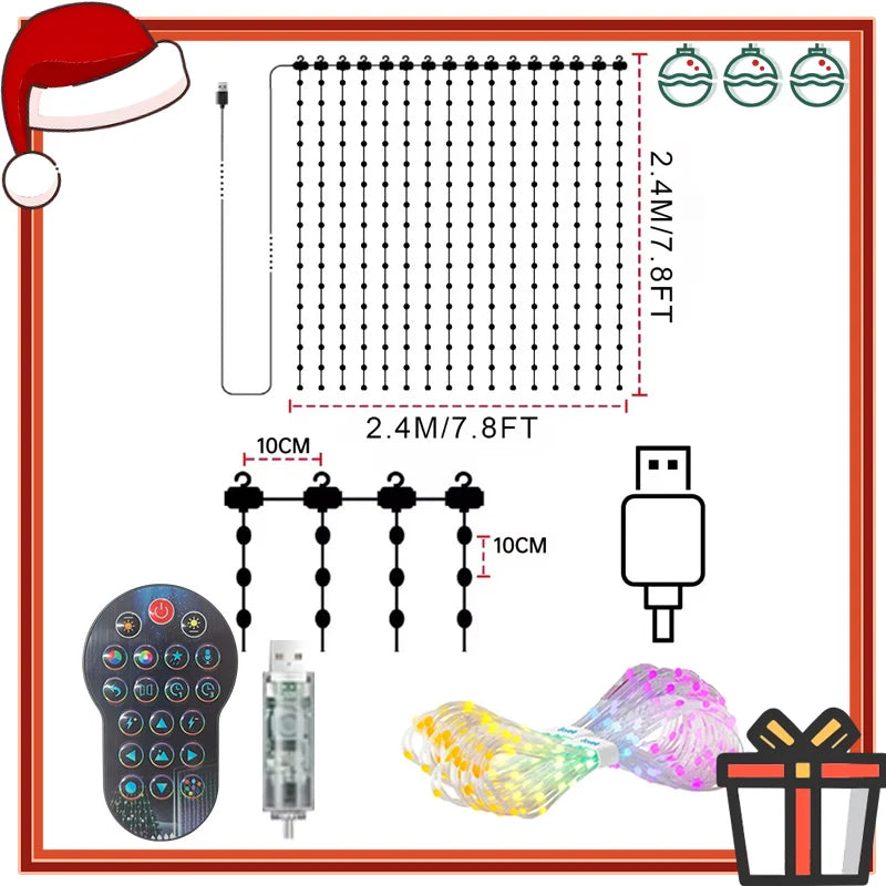 Cortina de luces inteligente de 256/400LED, cadena de luces dinámicas DIY, patrón que cambia de Color, aplicación remota de texto para decoración de fiesta en casa AANHORA-SHOPPING