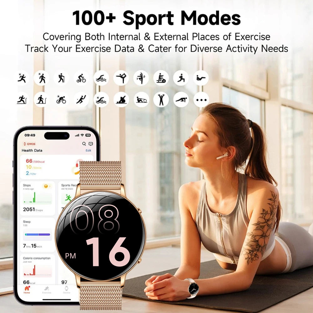 Reloj Inteligente AMOLED Ultrafino para Mujer, Pantalla Siempre Encendida, Linterna LED, Brazalete de Moda, Llamadas por BT, Monitoreo de Salud AANHORA-SHOPPING