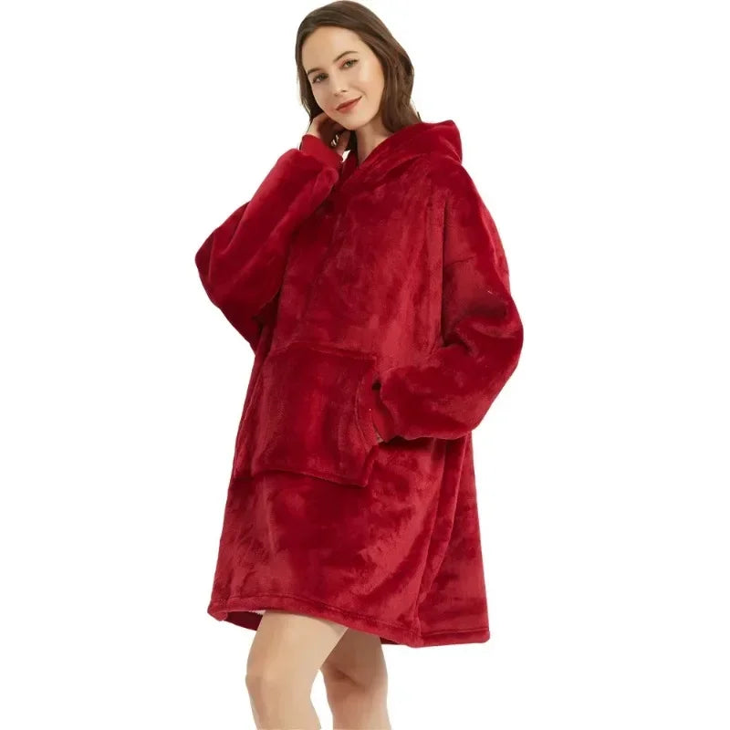 Sudaderas con capucha de invierno para hombre y mujer, jersey de lana gigante para TV, manta de gran tamaño con mangas, bata, mantas usables AANHORA-SHOPPING