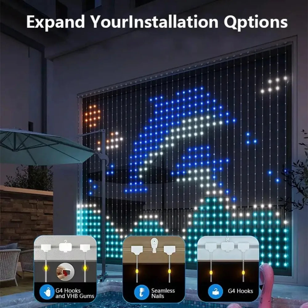 Cortina de luces inteligente de 256/400LED, cadena de luces dinámicas DIY, patrón que cambia de Color, aplicación remota de texto para decoración de fiesta en casa AANHORA-SHOPPING