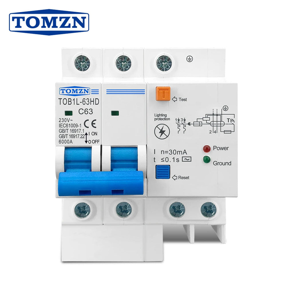 TOMZN Main Switch Residual Current Circuit Breaker With Surge Protector RCBO MCB With Lightning Protection SPD AANHORA-SHOPPING