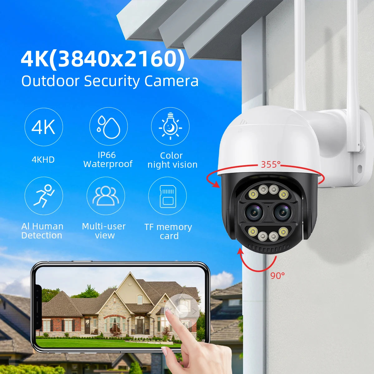 8X Digital Zoom 8MP PTZ WiFi Camera Dual Lens Night Vision Human Detection CCTV Video Surveillance Camera 4K Security IP Camera AANHORA-SHOPPING