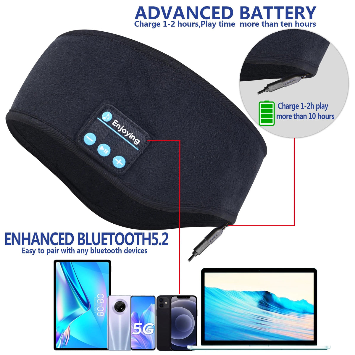 Auriculares Bluetooth con diadema para dormir, auriculares inalámbricos cálidos, altavoces deportivos para música, banda para dormir para mujeres y hombres, negro, azul, rojo AANHORA-SHOPPING