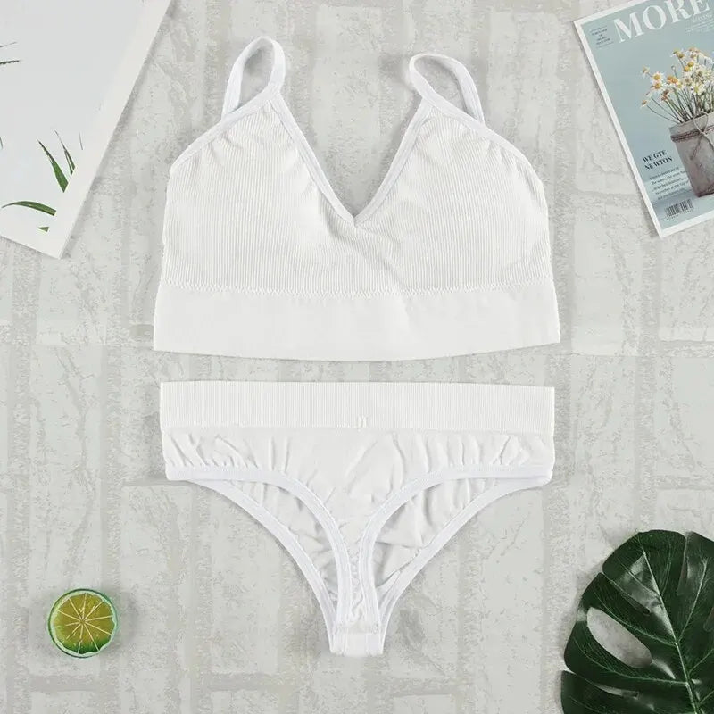 Conjunto de ropa interior de 2 piezas para mujer, bragas sexys, Bralette sin costuras, lencería femenina, Top corto sin mangas suave AANHORA-SHOPPING