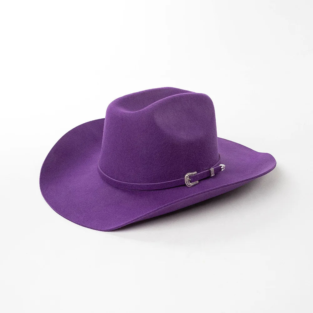 Sombrero de vaquero de lana 100%, accesorios del mismo color para otoño e invierno, sombrero de vaquero rizado clásico de Panamá, sombrero vaquero AANHORA-SHOPPING