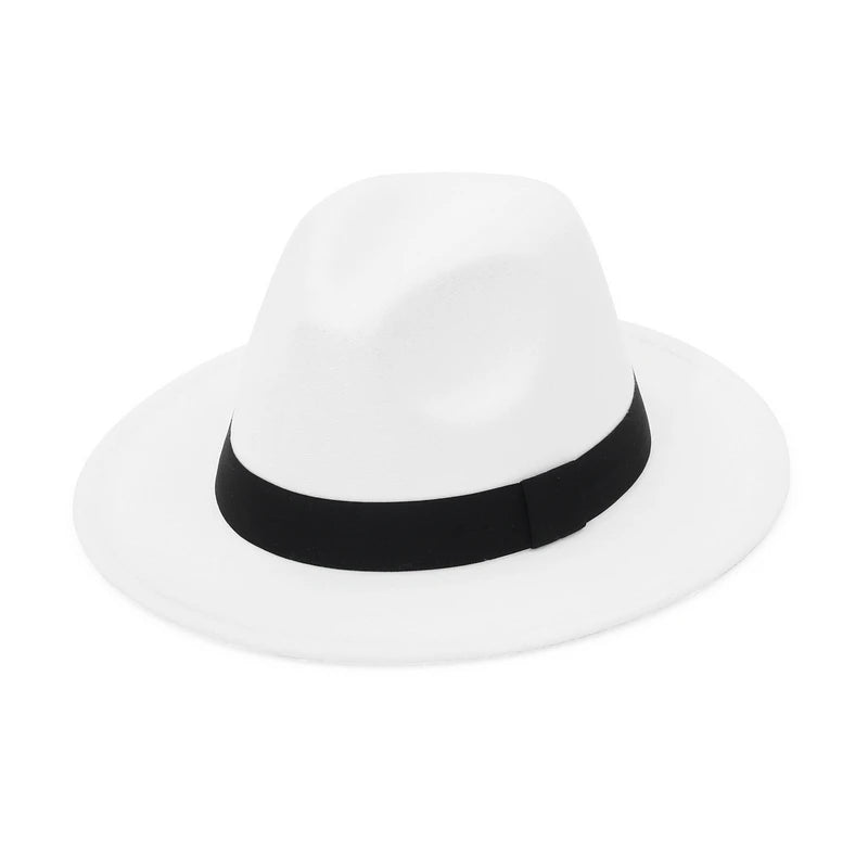 Sombrero Fedora Unisex de Ala Ancha de Fieltro con Banda Negra, Sombreros Panamá de Color Sólido para Mujeres y Hombres AANHORA-SHOPPING