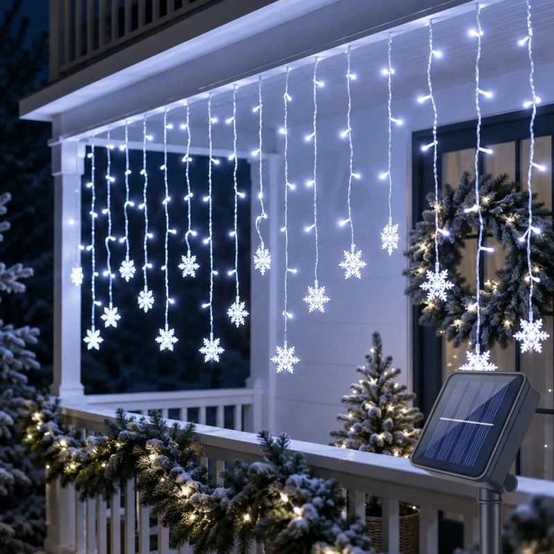 Guirnalda de Luces Solares con Forma de Copo de Nieve, Decoración para Árbol de Navidad, Luces para Festividades de Invierno, Decoración para Navidad y Halloween AANHORA-SHOPPING