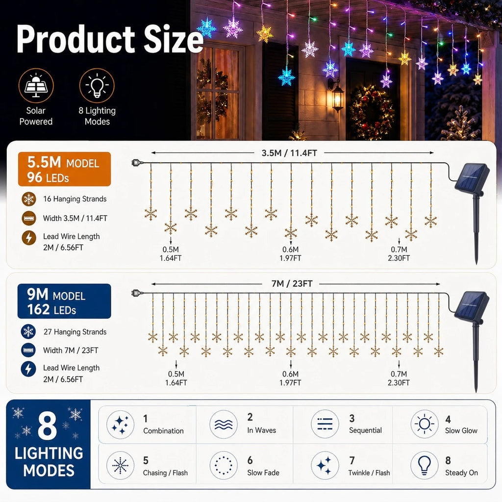 Guirnalda de Luces Solares con Forma de Copo de Nieve, Decoración para Árbol de Navidad, Luces para Festividades de Invierno, Decoración para Navidad y Halloween AANHORA-SHOPPING
