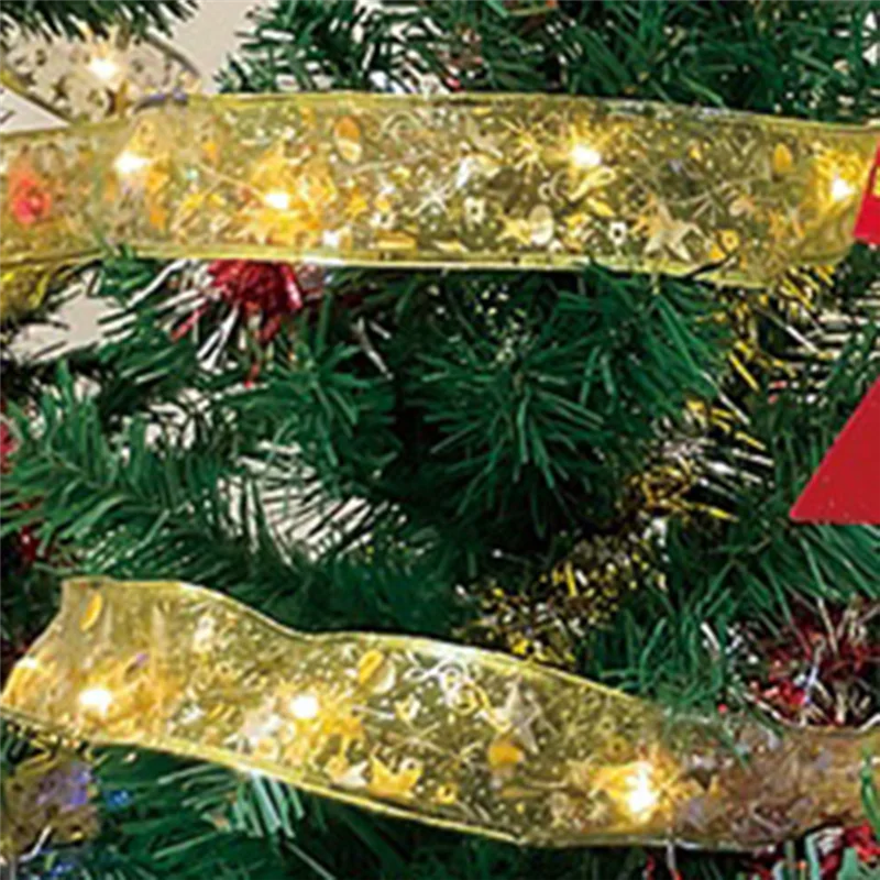 Cinta navideña de luces de hadas, lazos DIY, adornos de árbol de luces para el hogar, decoración navideña, Navidad-AT64 de Año Nuevo AANHORA-SHOPPING