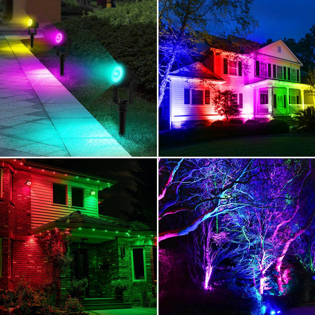 Foco Solar RGB de 1/2/4/6 luces IP65, luz Solar impermeable, luz de jardín para exteriores, decoración para fiesta de Navidad y Halloween AANHORA-SHOPPING
