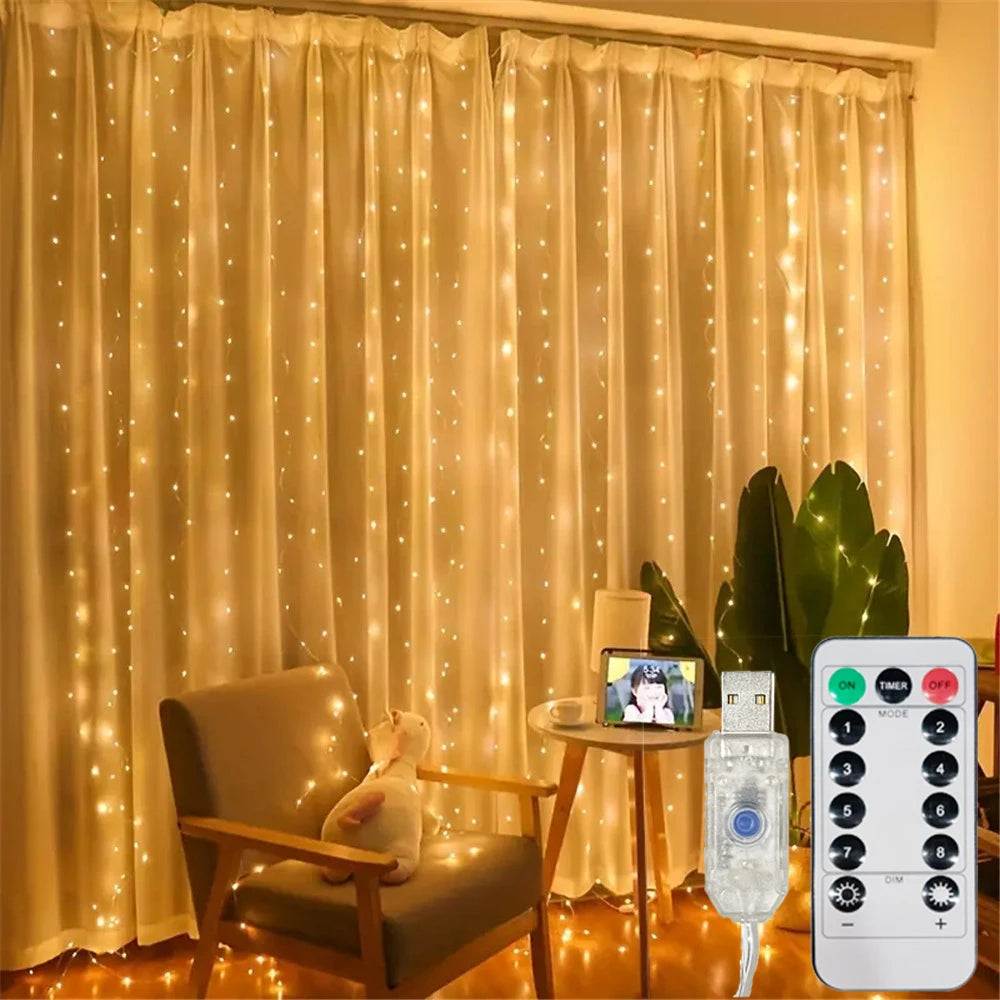 Cortina LED USB de 3/6 m con 8 Modos, Luces con Control Remoto, Guirnalda para Decoración de Dormitorios, Salas de Estar, Bodas, Fiestas, Decoraciones de Ramadán AANHORA-SHOPPING