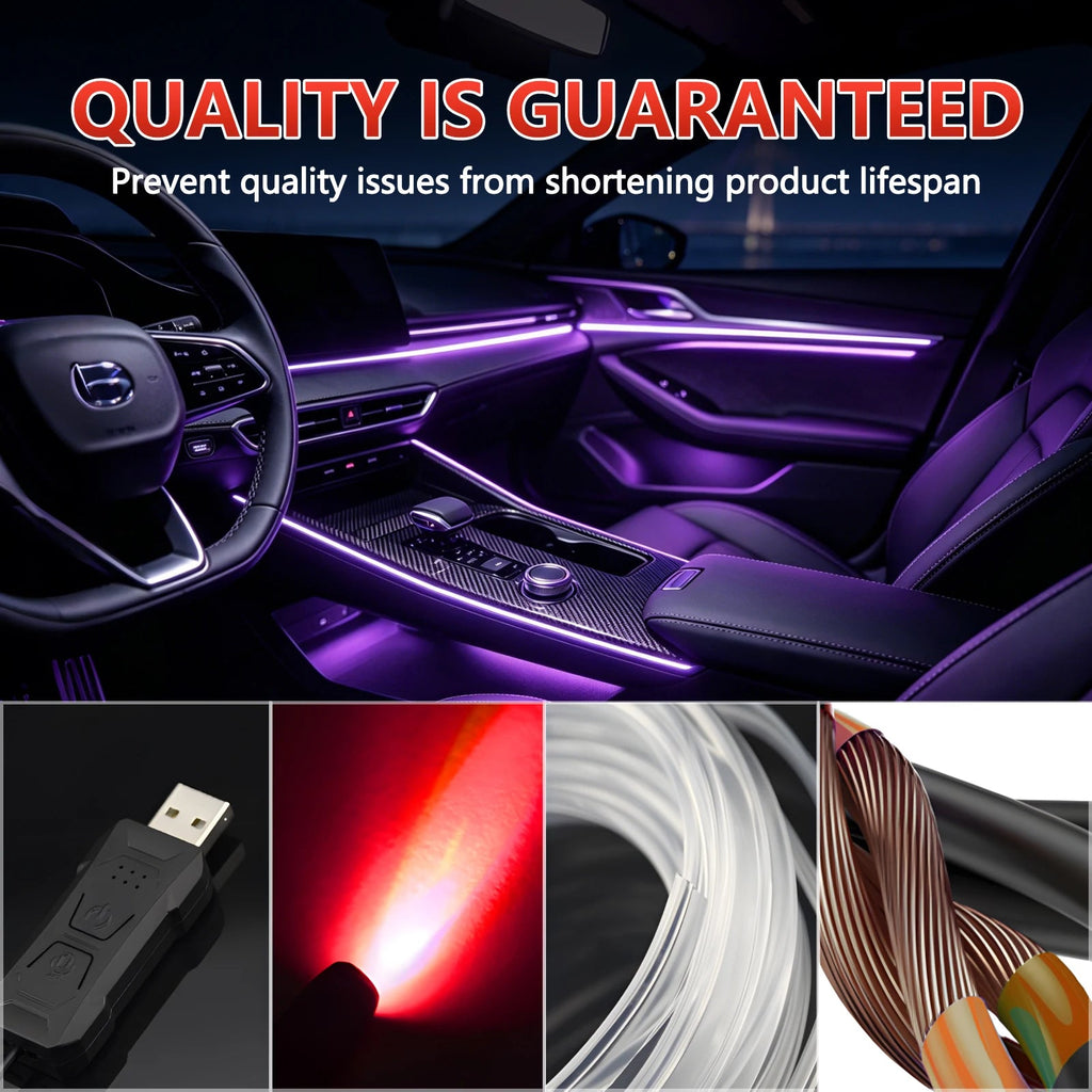 Luz LED de Neón Flexible para el Interior del Automóvil, RGB Multicolor, Activa por Sonido, Control por Aplicación, Tira de Luz Ambiental para el Tablero y Puertas del Auto AANHORA-SHOPPING
