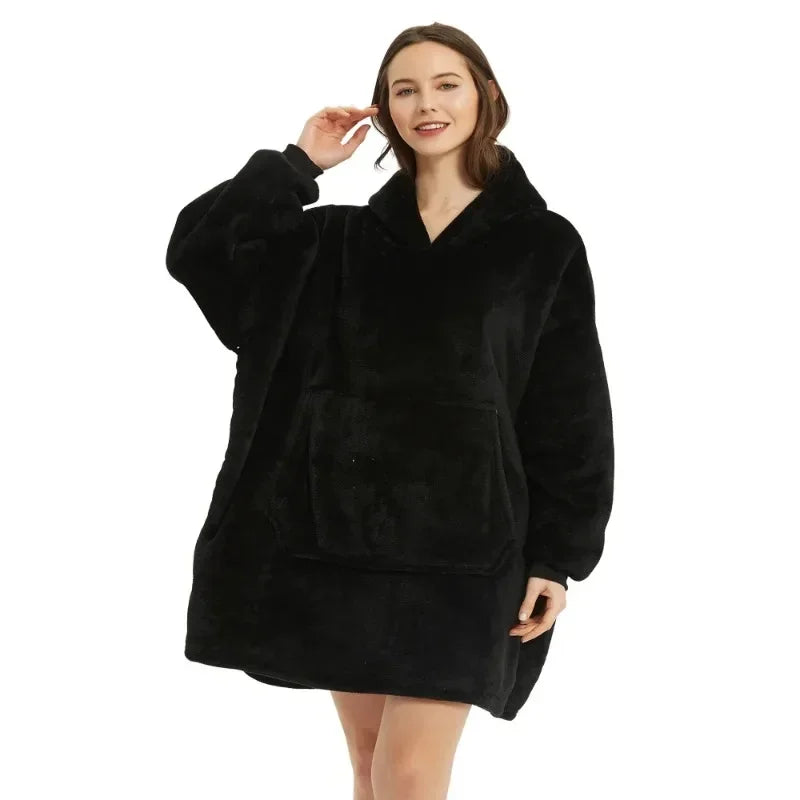 Sudaderas con capucha de invierno para hombre y mujer, jersey de lana gigante para TV, manta de gran tamaño con mangas, bata, mantas usables AANHORA-SHOPPING