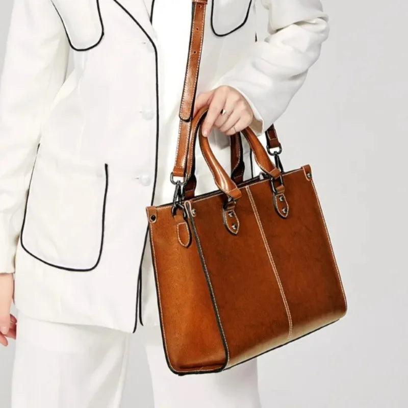 Bolso de mano de cuero genuino para mujer, bandolera de hombro, de piel de vaca encerada, estilo mensajero, tipo tote AANHORA-SHOPPING