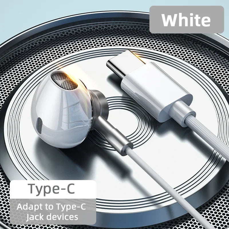 Auriculares USB tipo C HiFi bajo estéreo Control de volumen micrófono 3,5mm auriculares con cable para Galaxy S24 S23 S22 S21 Ultra iPhone 15 Pro Max AANHORA-SHOPPING
