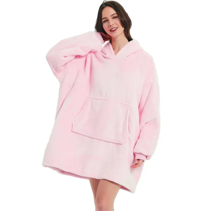 Manta de invierno con capucha para mujer, mantas cálidas de gran tamaño, jersey de felpa de microfibra de 850 gramos, bata, manta polar, sudadera AANHORA-SHOPPING