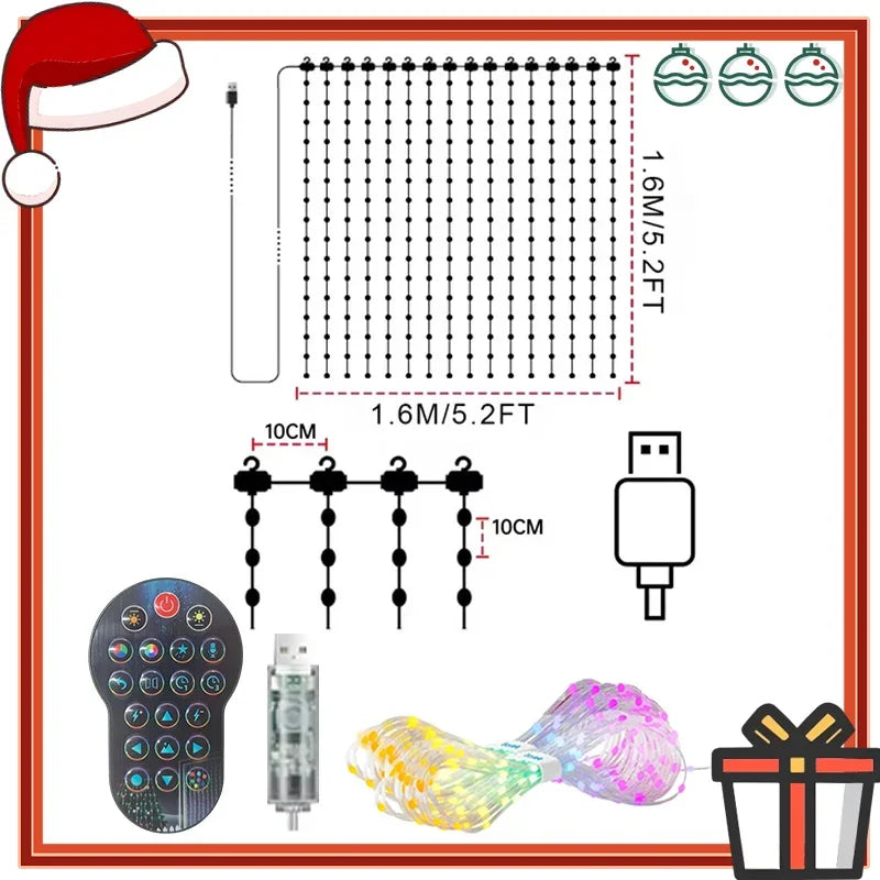 Cortina de luces inteligente de 256/400LED, cadena de luces dinámicas DIY, patrón que cambia de Color, aplicación remota de texto para decoración de fiesta en casa AANHORA-SHOPPING