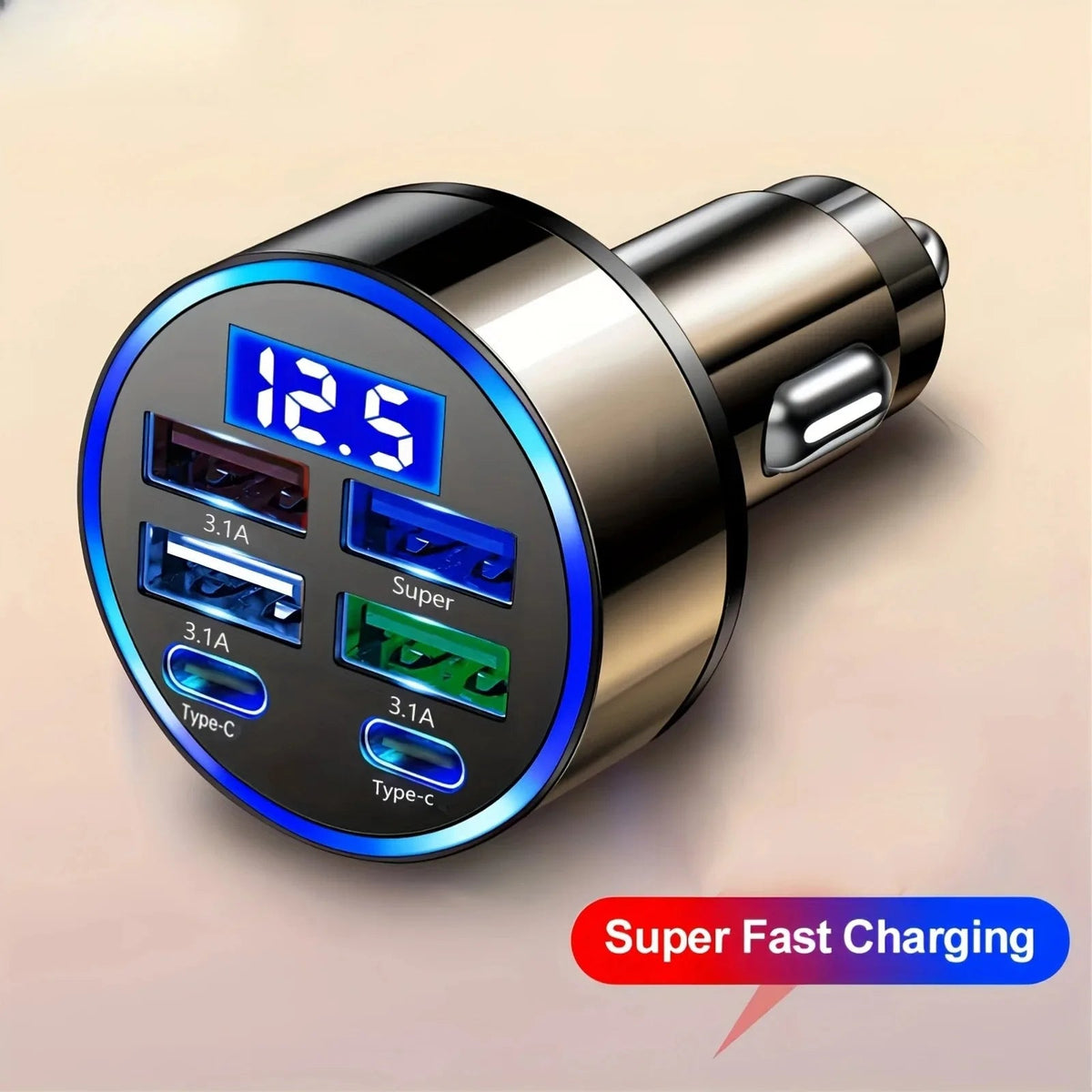 Car Charger 6 Ports Quick Charger QC3.0 Fast Charging Multi-function Adapters PD With Display Ambient Auto Sockets Accessories AANHORA-SHOPPING