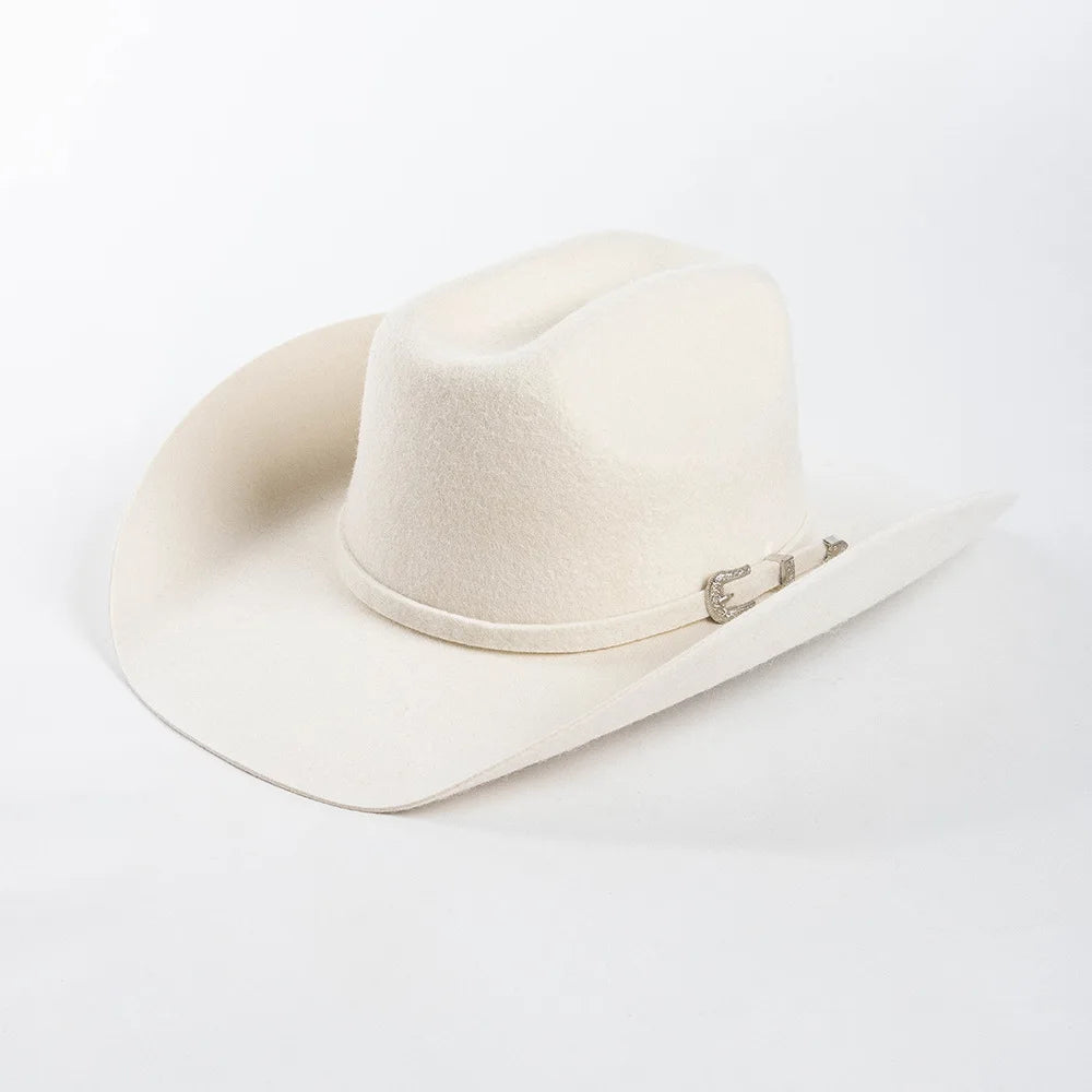 Sombrero de vaquero de lana 100%, accesorios del mismo color para otoño e invierno, sombrero de vaquero rizado clásico de Panamá, sombrero vaquero AANHORA-SHOPPING