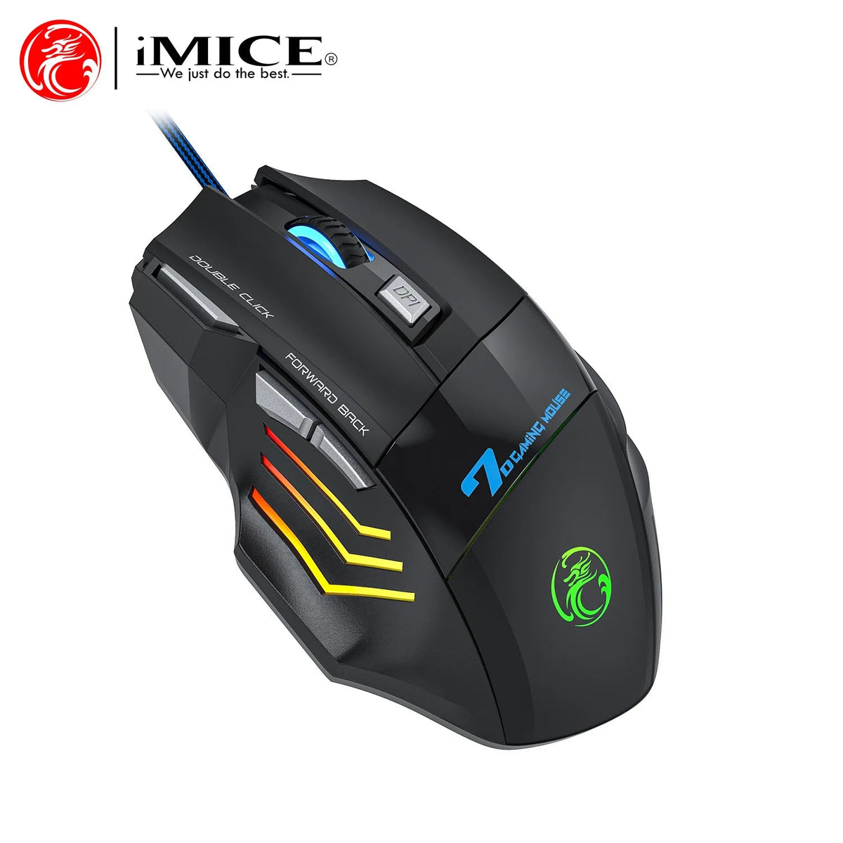 Ratón óptico con cable para juegos, retroiluminación RGB, 3200 DPI, ajustable, 4 botones, diseño ergonómico, ideal para PC, ordenador, portátil y tableta. AANHORA-SHOPPING