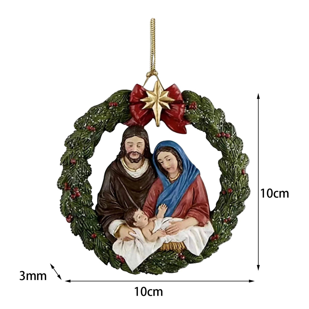 Colgante de árbol de Navidad de Natividad, adornos colgantes de Jesucristo, decoración de escena de Natividad interior acrílica de Año Nuevo para adorno de casa AANHORA-SHOPPING