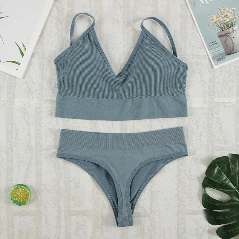 Conjunto de ropa interior de 2 piezas para mujer, bragas sexys, Bralette sin costuras, lencería femenina, Top corto sin mangas suave AANHORA-SHOPPING
