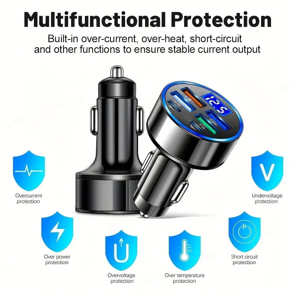 Car Charger 6 Ports Quick Charger QC3.0 Fast Charging Multi-function Adapters PD With Display Ambient Auto Sockets Accessories AANHORA-SHOPPING