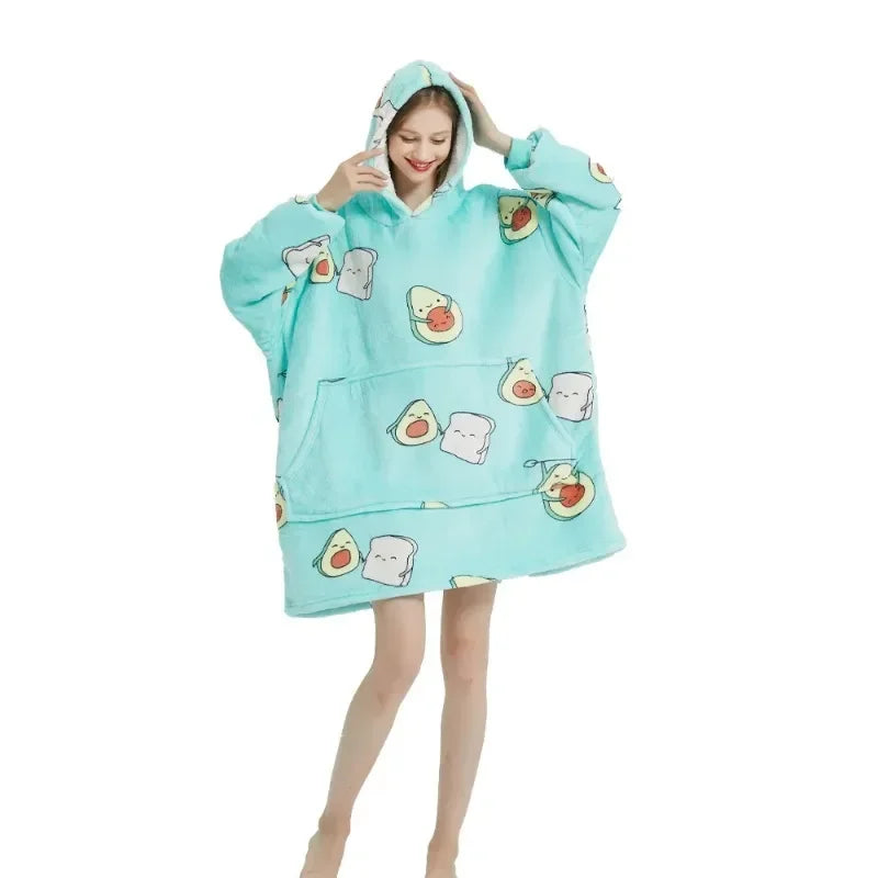 Sudaderas con capucha de invierno para hombre y mujer, jersey de lana gigante para TV, manta de gran tamaño con mangas, bata, mantas usables AANHORA-SHOPPING