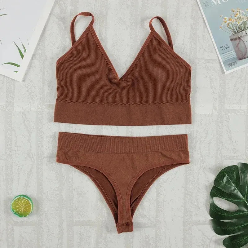 Conjunto de ropa interior de 2 piezas para mujer, bragas sexys, Bralette sin costuras, lencería femenina, Top corto sin mangas suave AANHORA-SHOPPING