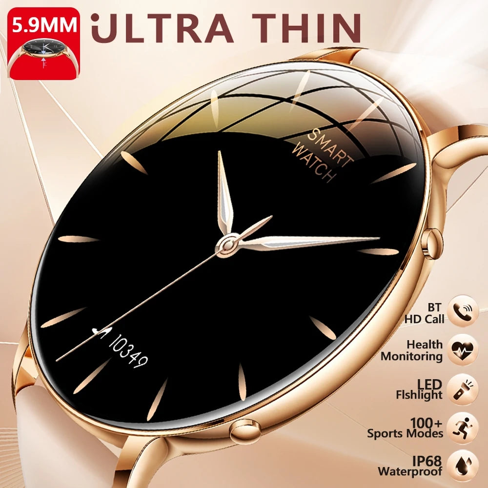 Reloj Inteligente AMOLED Ultrafino para Mujer, Pantalla Siempre Encendida, Linterna LED, Brazalete de Moda, Llamadas por BT, Monitoreo de Salud AANHORA-SHOPPING