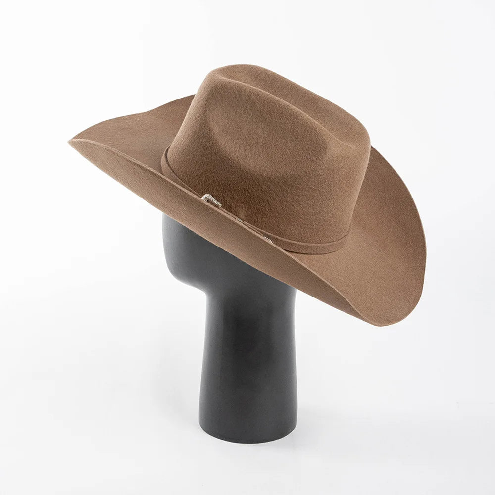 Sombrero de vaquero de lana 100%, accesorios del mismo color para otoño e invierno, sombrero de vaquero rizado clásico de Panamá, sombrero vaquero AANHORA-SHOPPING