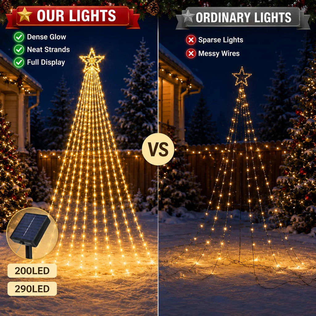 Luces Solares para Árbol de Navidad, Guirnalda de Luces en Cascada con Forma de Estrella, 200/290 LED, 8 Modos, Decoración Navideña para Jardín, Patio, Exteriores AANHORA-SHOPPING