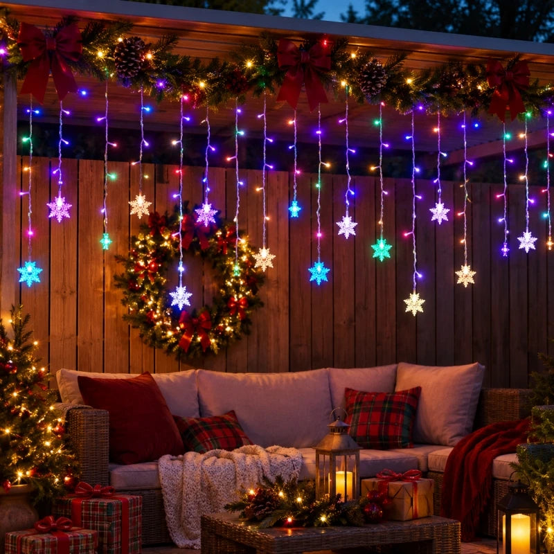 Guirnalda de Luces Solares con Forma de Copo de Nieve, Decoración para Árbol de Navidad, Luces para Festividades de Invierno, Decoración para Navidad y Halloween AANHORA-SHOPPING