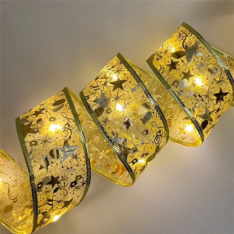 Cinta navideña de luces de hadas, lazos DIY, adornos de árbol de luces para el hogar, decoración navideña, Navidad-AT64 de Año Nuevo AANHORA-SHOPPING