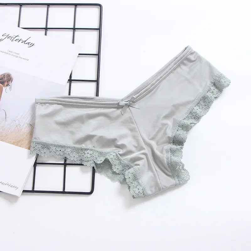 Ropa interior Sexy calada de satén romántico europeo para mujer, bragas de encaje de malla con cinturón cruzado, bragas cómodas en la entrepierna de algodón, lencería AANHORA-SHOPPING