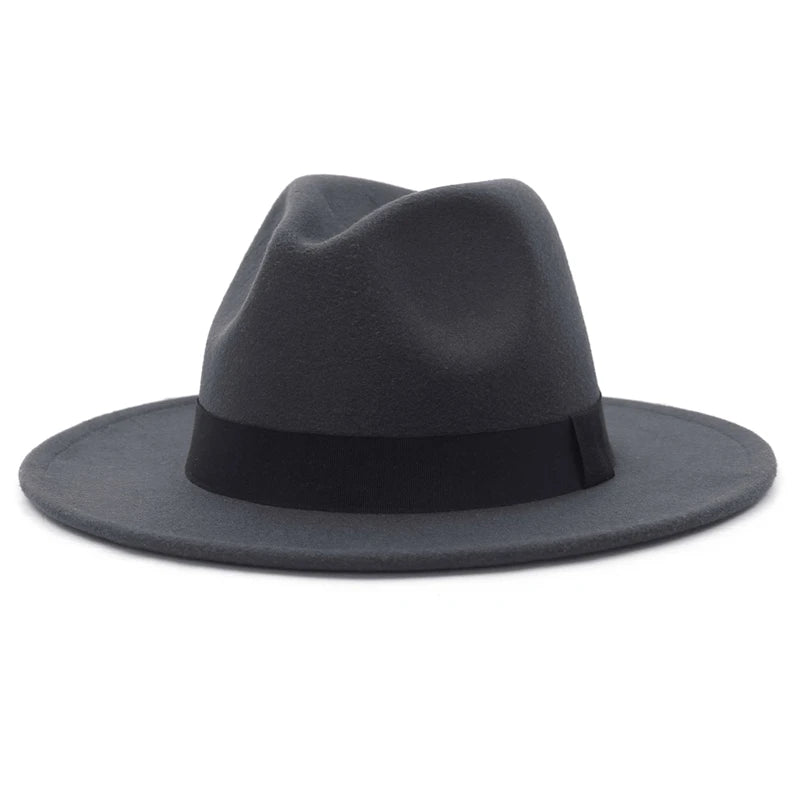 Sombrero Fedora Unisex de Ala Ancha de Fieltro con Banda Negra, Sombreros Panamá de Color Sólido para Mujeres y Hombres AANHORA-SHOPPING