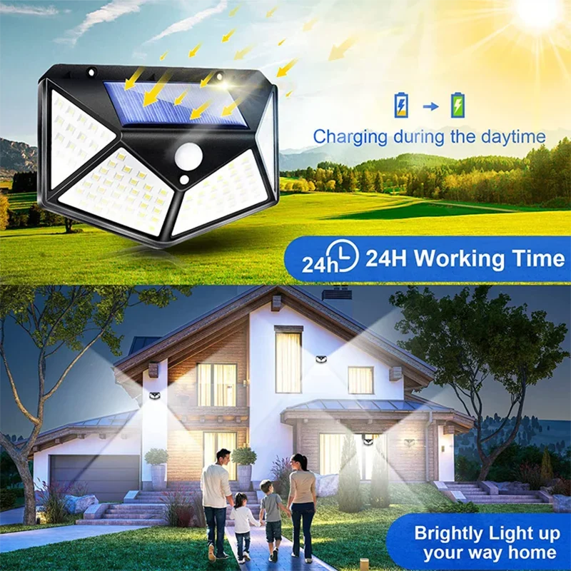 1/2/4/6 Uds 100 luces LED de pared lámpara Solar para exteriores Sensor de movimiento PIR luz de calle alimentada por energía Solar para decoración de jardín AANHORA-SHOPPING