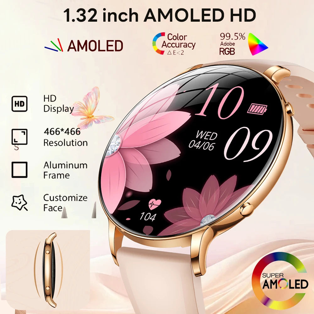 Reloj Inteligente AMOLED Ultrafino para Mujer, Pantalla Siempre Encendida, Linterna LED, Brazalete de Moda, Llamadas por BT, Monitoreo de Salud AANHORA-SHOPPING