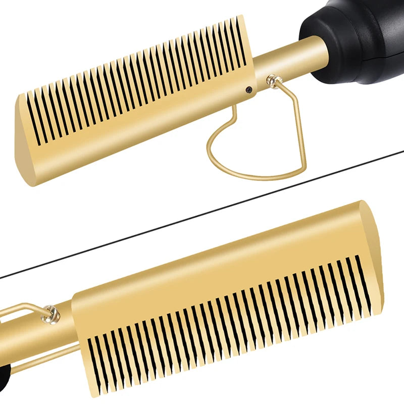 Portable dual-function straightening and curling hair brush, multi-functional electric heating travel hair styling iron AANHORA-SHOPPING