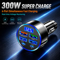 300W 6-Port Car Charger Dual Type-C PD QC3.0 Digital Display Fast Charging for Smartphones Tablets Power Banks Black AANHORA-SHOPPING