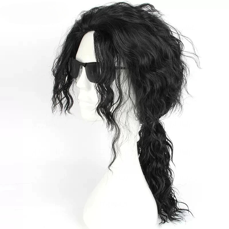 Anime Michael Jackson Cosplay Michael Cosplay peluca negra Michael juego de rol peluca de pelo negro rizado medio largo pelucas Cos de Halloween AANHORA-SHOPPING