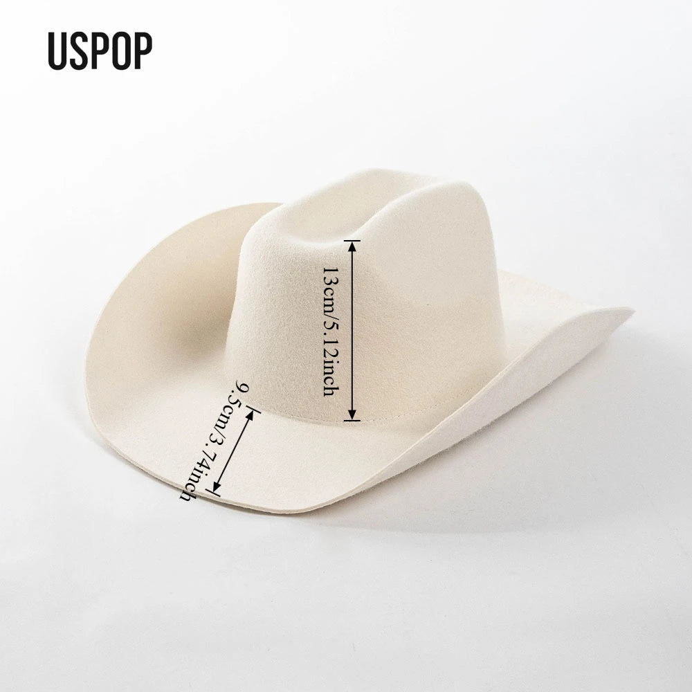 USPOP Sombrero de vaquero de lana 100% Sombrero de fieltro de ala ancha unisex Color sólido Estilo Fedora clásico Múltiples tamaños S-XL Otoño Invierno AANHORA-SHOPPING