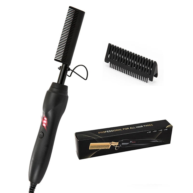 Portable dual-function straightening and curling hair brush, multi-functional electric heating travel hair styling iron AANHORA-SHOPPING