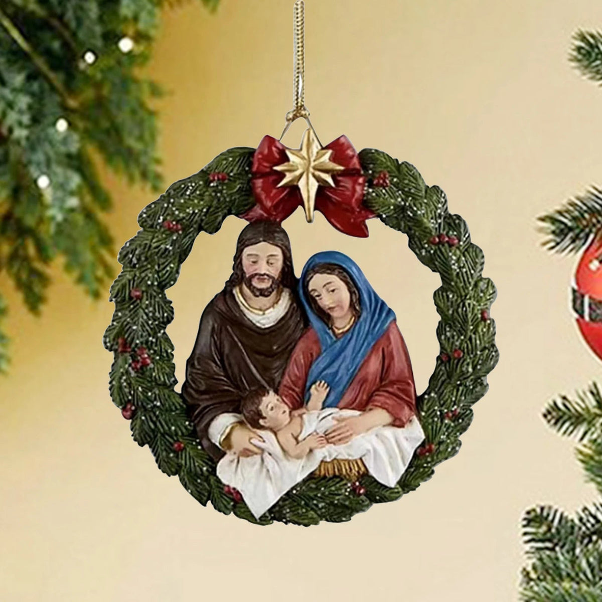 Colgante de árbol de Navidad de Natividad, adornos colgantes de Jesucristo, decoración de escena de Natividad interior acrílica de Año Nuevo para adorno de casa AANHORA-SHOPPING