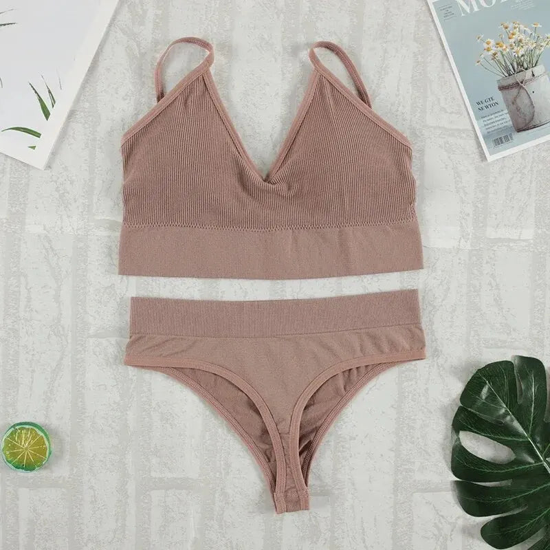 Conjunto de ropa interior de 2 piezas para mujer, bragas sexys, Bralette sin costuras, lencería femenina, Top corto sin mangas suave AANHORA-SHOPPING