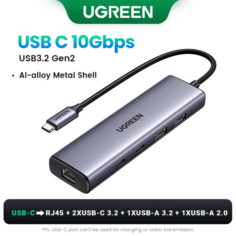 UGREEN USB Ethernet Adaptador 1000/100Mbps USB3.0/USB2.0 HUB USB a RJ45 USB Lan para Laptop PC Xiaomi Mi Box Nintendo Switch Lenovo Macbook Mac OS Windows Linux USB-C HUB USB-A Tarjeta de Red Gigabit Internet Adaptador AANHORA-SHOPPING