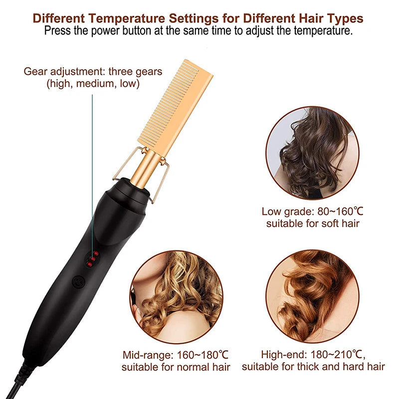 Professional Electric Ceramic Ionic Hair Straighten Straightener Brush Hot Comb Pressing Electric Hot Comb Hair Straightener AANHORA-SHOPPING